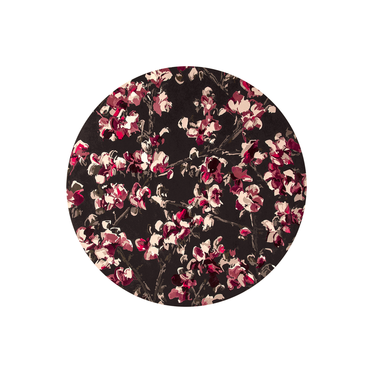Hand Tufted Blossom Round Wool Rug | Burgundy, Rose & Black | Panamor by Rugfine-0
