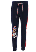 Navy Paw Patrol jogging pants with drawstring waist and character graphic patches