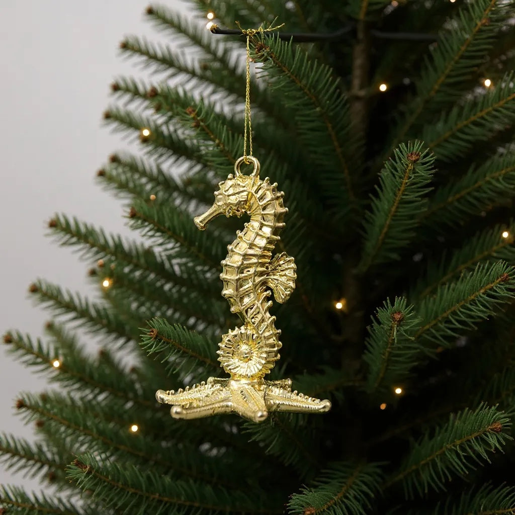 Seahorse Christmas Ornament | Coastal Metallic Tree Décor in Gold, Silver & Antique | Set of 2 or 4