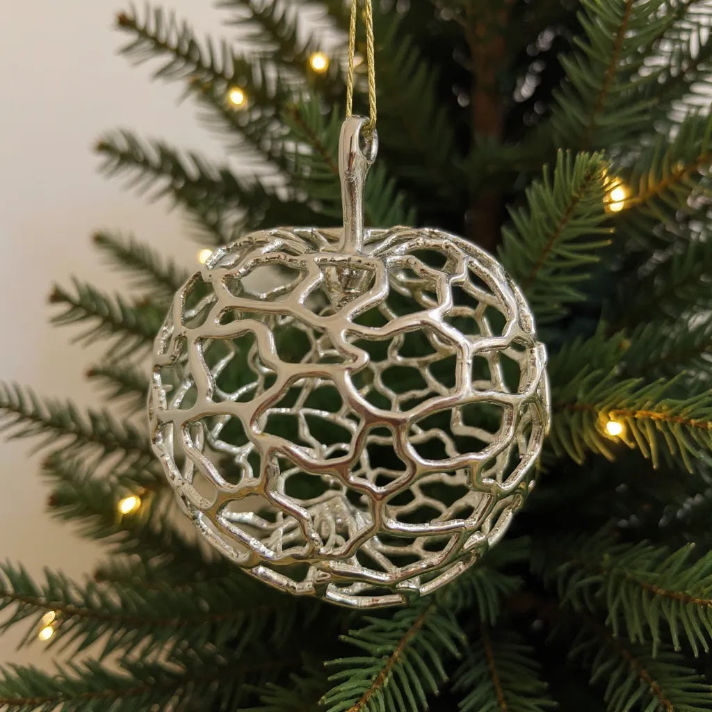 Apple Christmas Ornament | Metallic Holiday Bauble in Gold, Silver & Antique | Set of 2 or 4