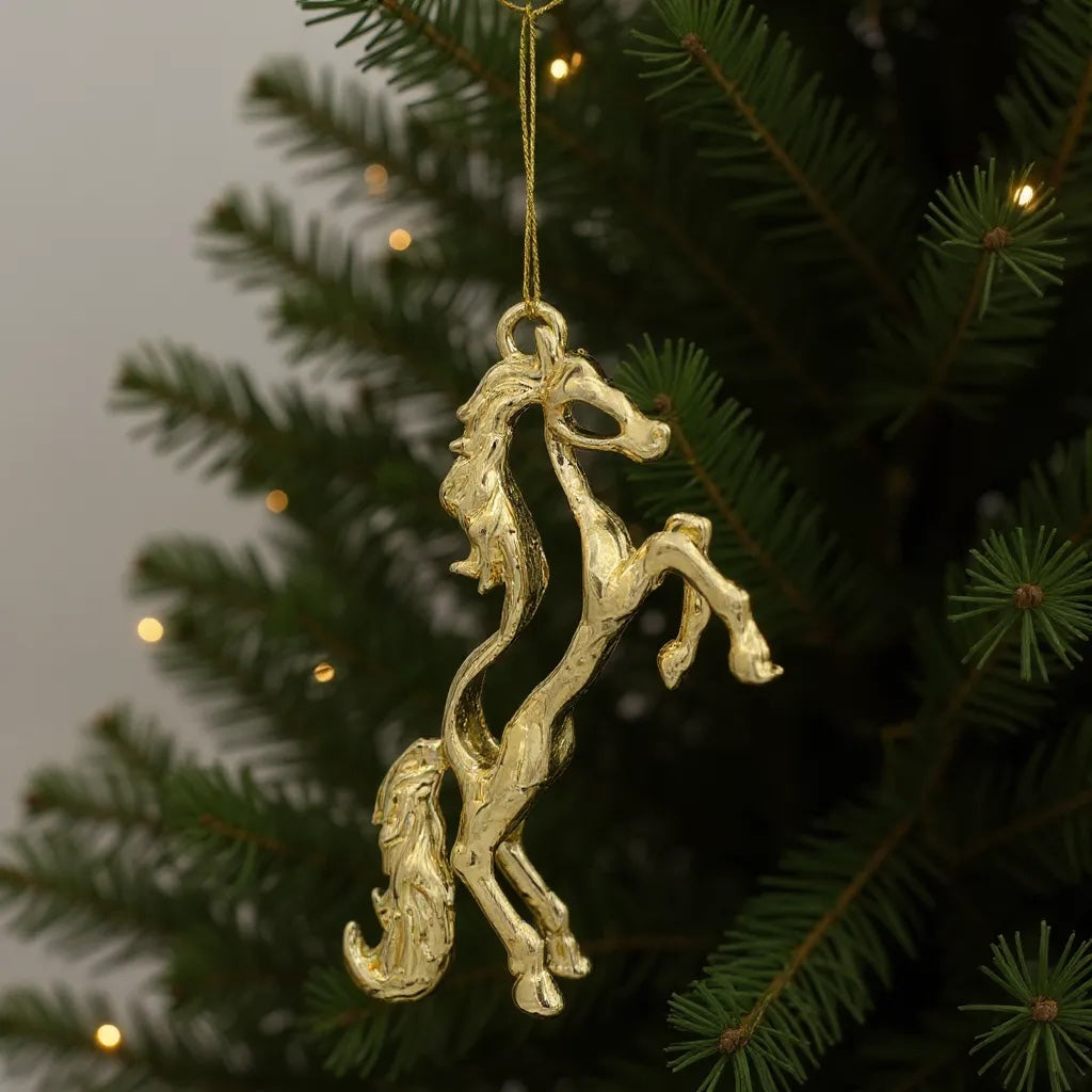 Horse Christmas Ornament | Metallic Tree Décor in Gold, Silver & Antique | Set of 2 or 4