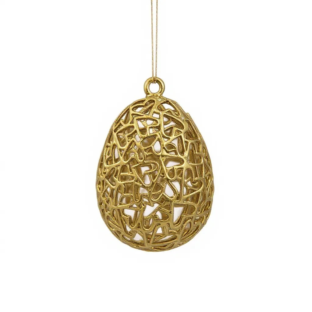 Heart Egg Christmas Ornament | Metallic Holiday Bauble in Gold, Silver & Antique | Set of 2 or 4