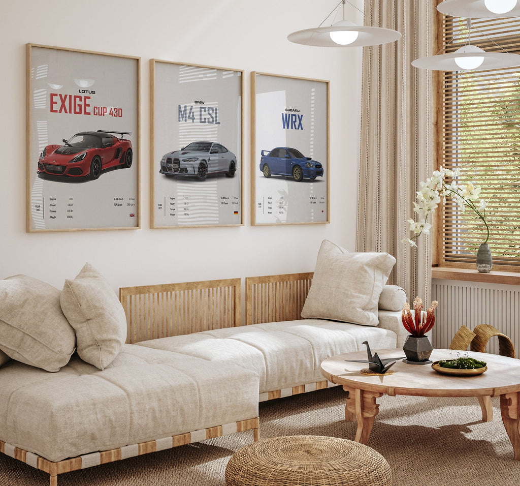 Poster Sportwagen  BMW LOTUS SUBARU Klassiker Legenden · Geschenk für ihn · Wohnzimmmer & Büro · Wand Deko · Print ohne Rahmen-3