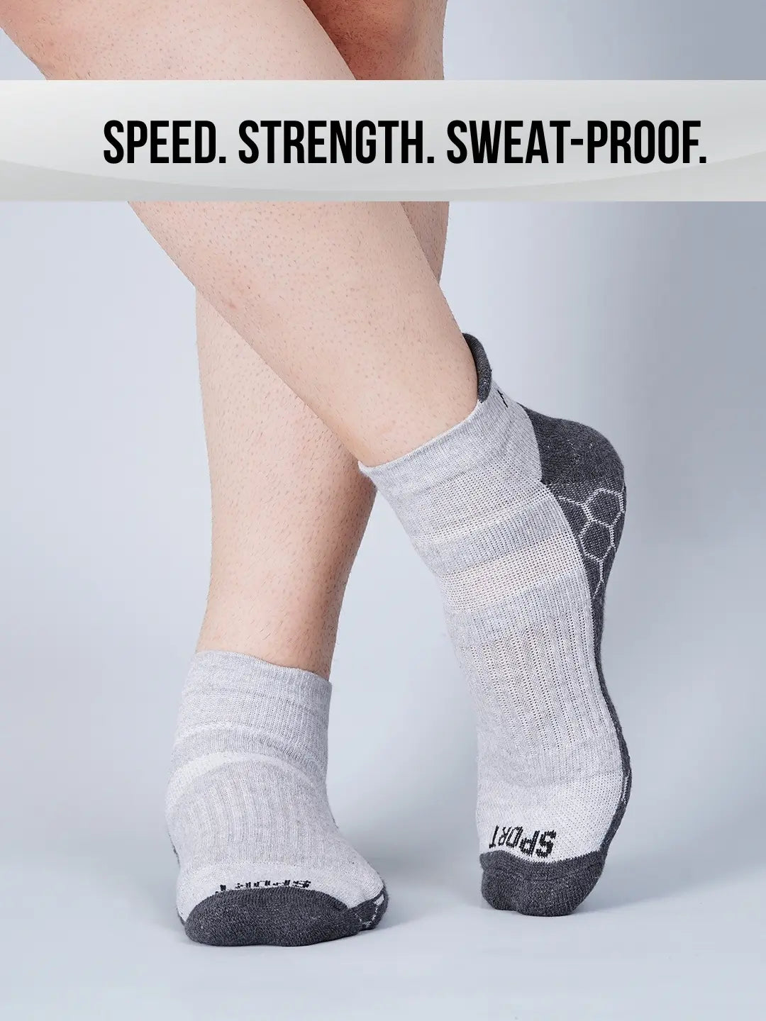 Pro+ PowerFit Athlete-Grade Performance Compression Sports Socks – Ankle Length – Pack of 3 Grey
