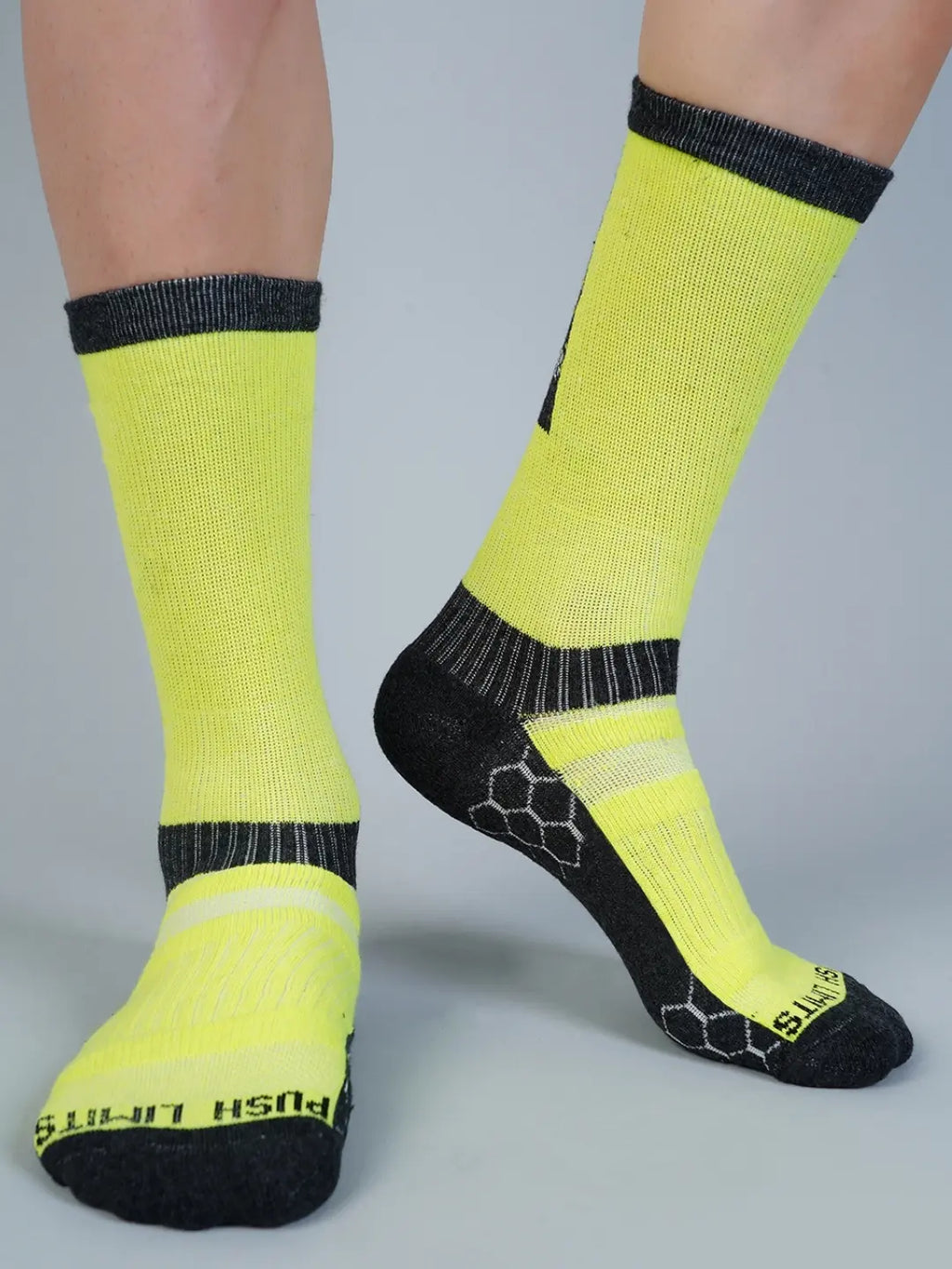 Pro+ PowerFit Athlete-Grade Performance Compression Sports Socks Crew Length - Pack of 2 Grey, Neon Green-5