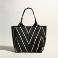 Retro Chevron Canvas Tote Bag – Heavy-Duty Woven Geometric Pattern Shoulder Tote with Interior Zip Pocket - Totes at Dealshubindia