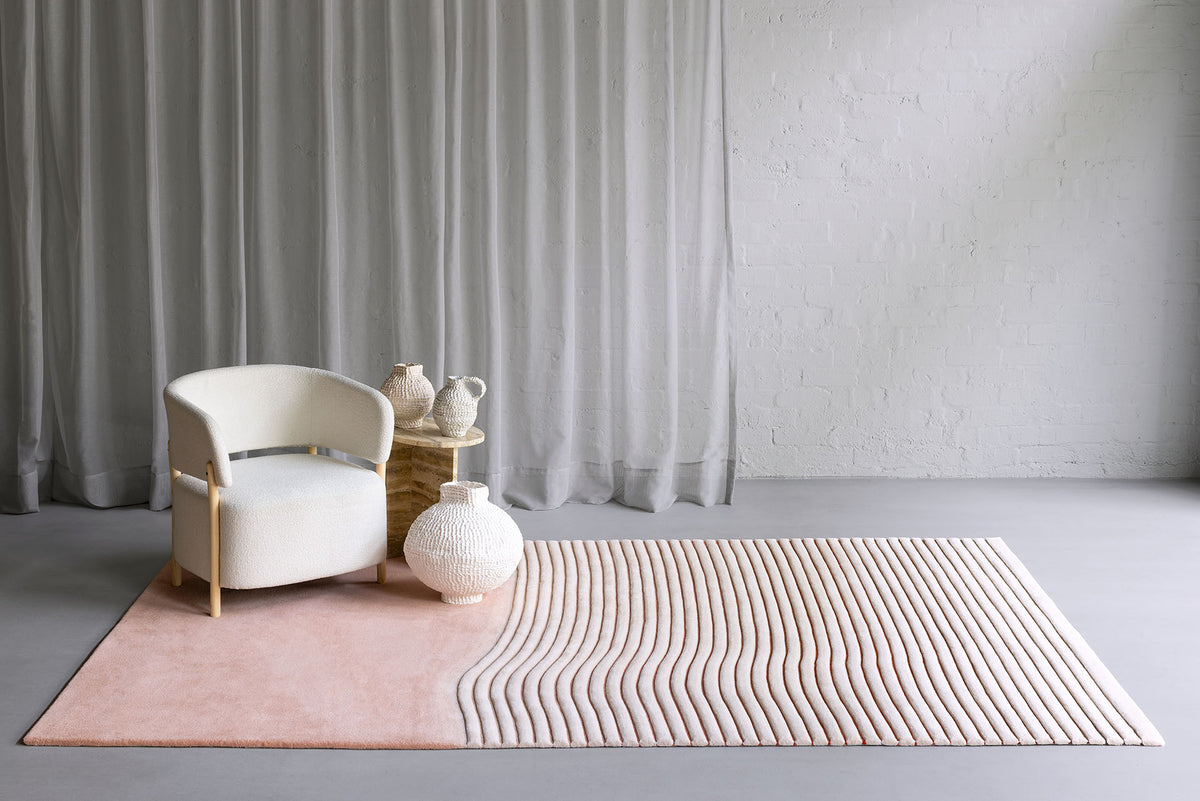 Hand Tufted Rug | Pink & White | Wool | Ripple by Rugfine