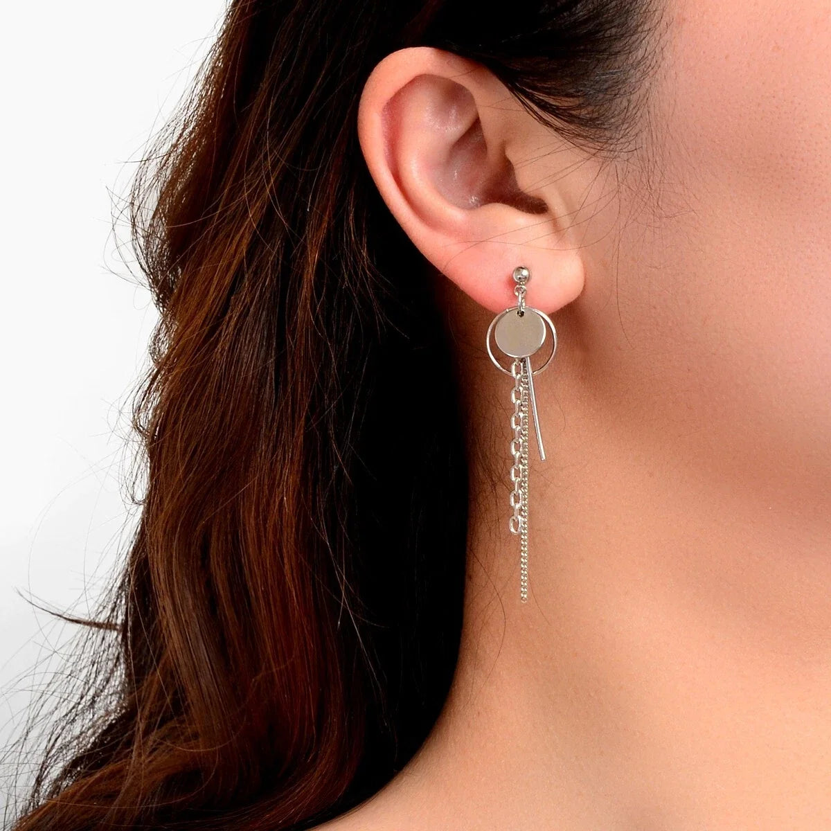 Punk Style Silver Chain Disc Bar Circle Drop Dangle Earrings Fashion Accessories