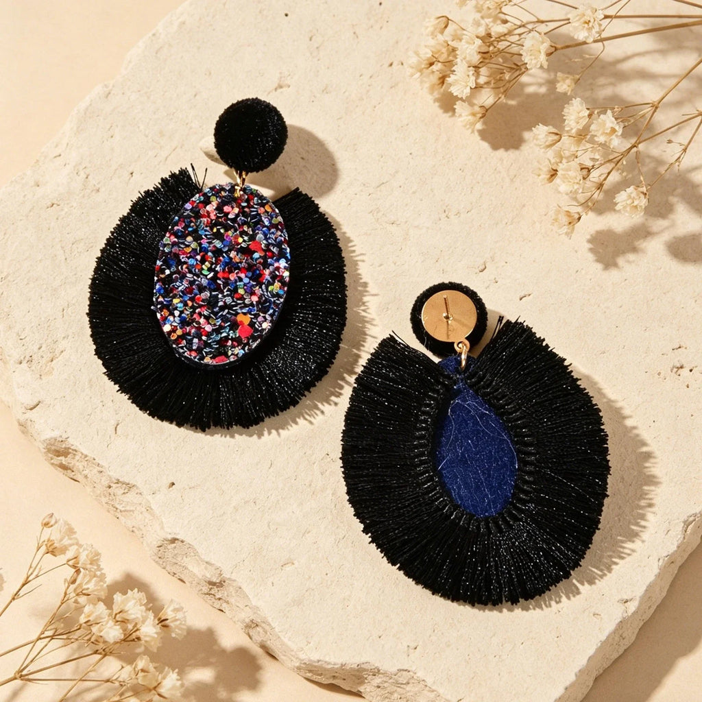 Boho Women Holiday Handmade Tassel Fringe Dangling Beach Drop Dangle Earrings