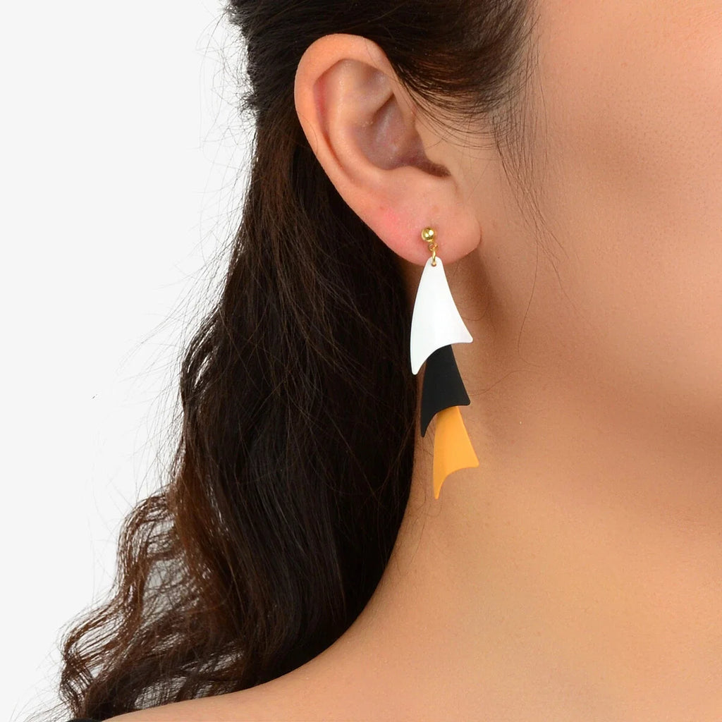 Tiered Black White Orange Geometric Drop Earrings Women Girls Stud Accessories