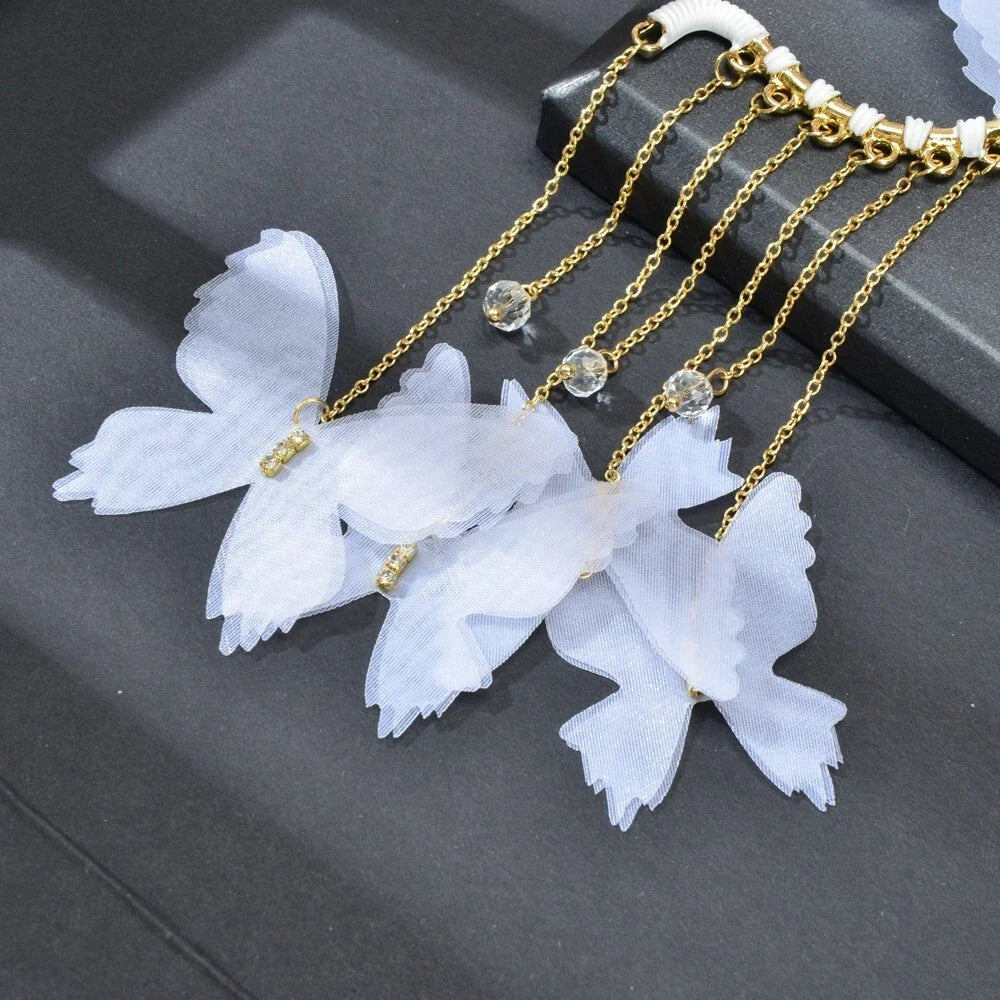 1pc Gold Tassel Chain White Handmade Butterfly Dangle Earring Ear Cuff Climber