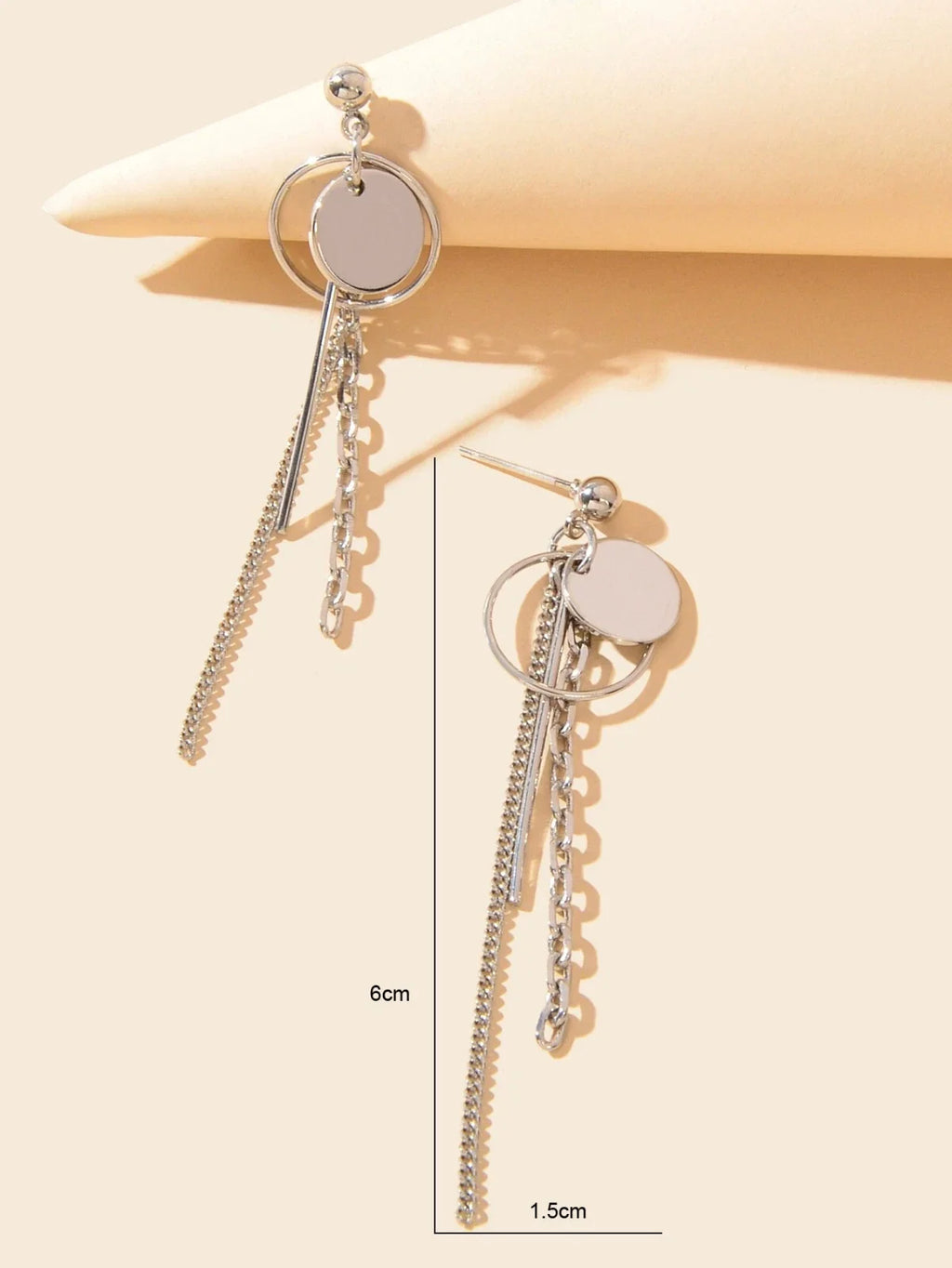 Punk Style Silver Chain Disc Bar Circle Drop Dangle Earrings Fashion Accessories