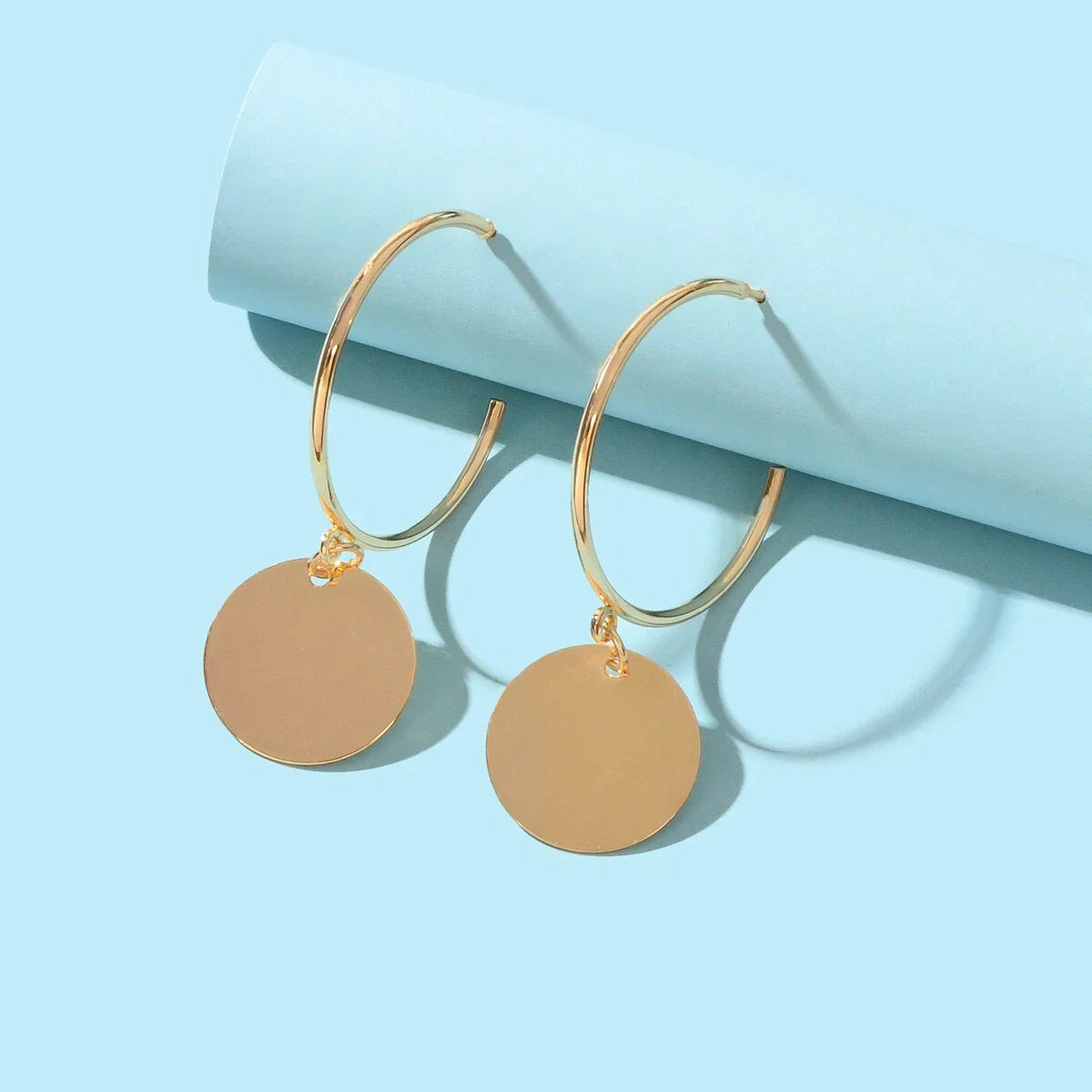 Punk Jewellery Gold Silver Round Disc Geometric Hoop Earrings Women Accessories