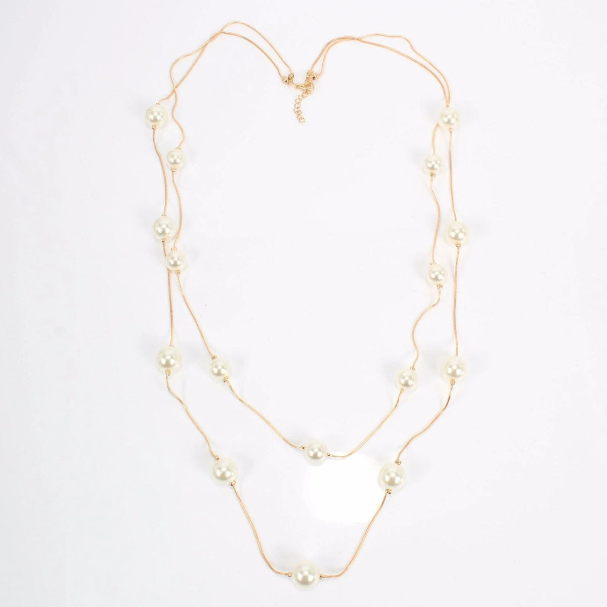 Double Layer Pearl Decor Gold Silver Chain Long Necklace Fashion Accessories