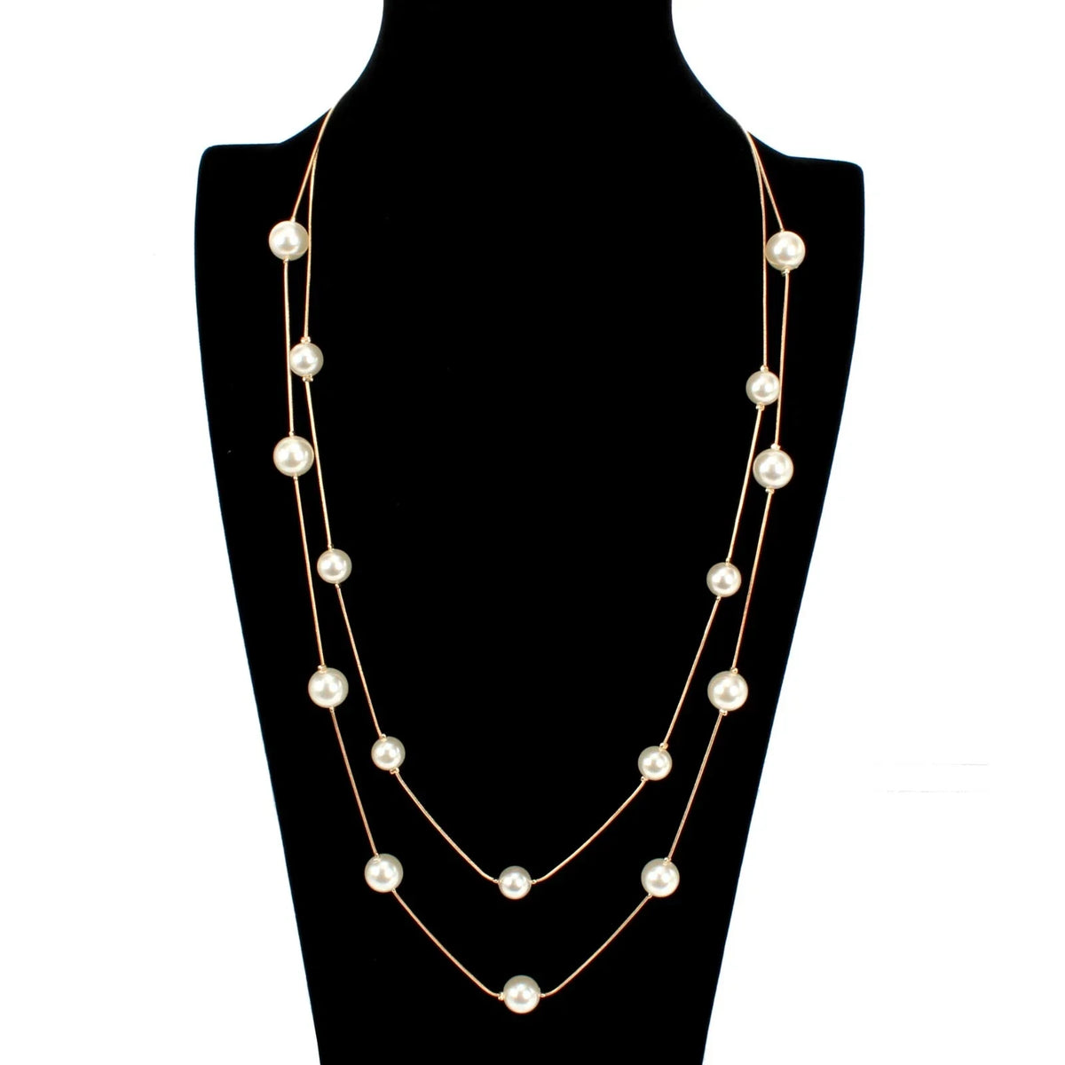 Double Layer Pearl Decor Gold Silver Chain Long Necklace Fashion Accessories