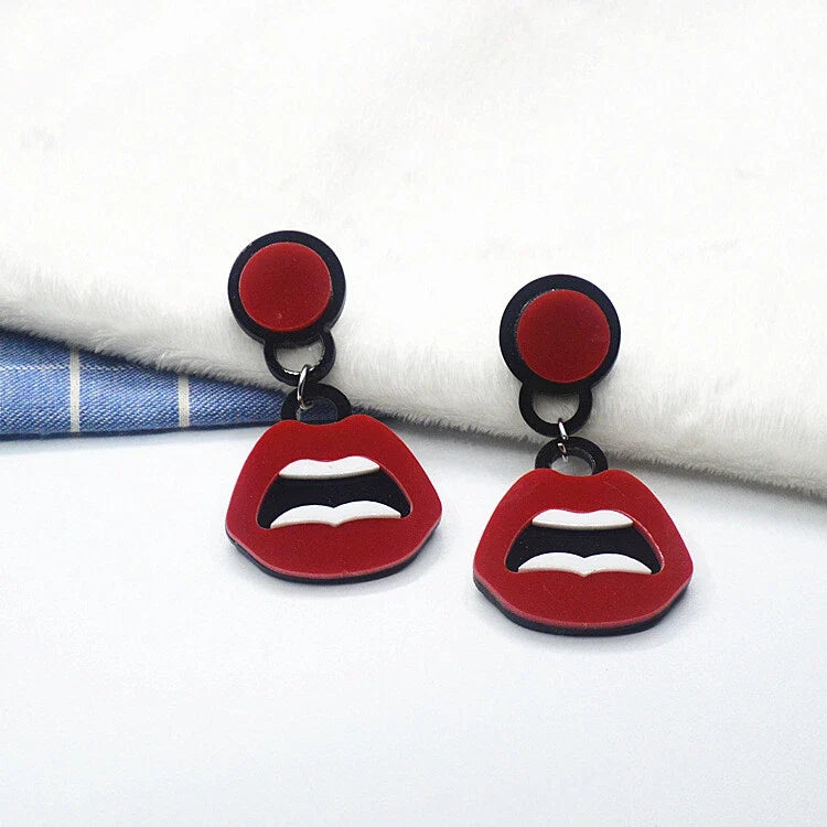 Personality Creative Red Lips Acrylic Statement Dangle Earrings Party Jewellery