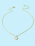 Textured Jewellery Gold Chain White Enamel Round Pendant Necklace Accessories
