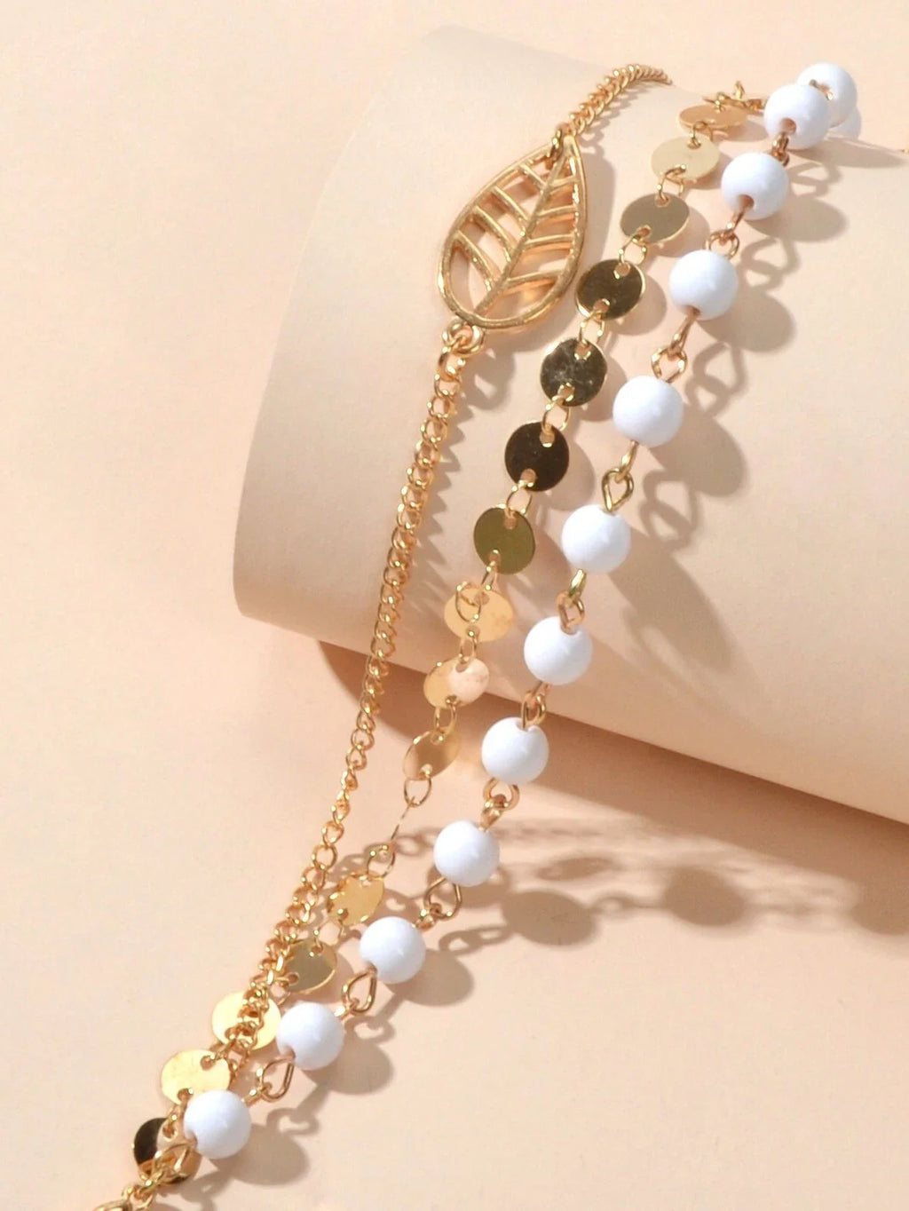 1 pc Foot Beach Jewellery Gold Silver Multi-layer Chain White Beads Leaf Anklet