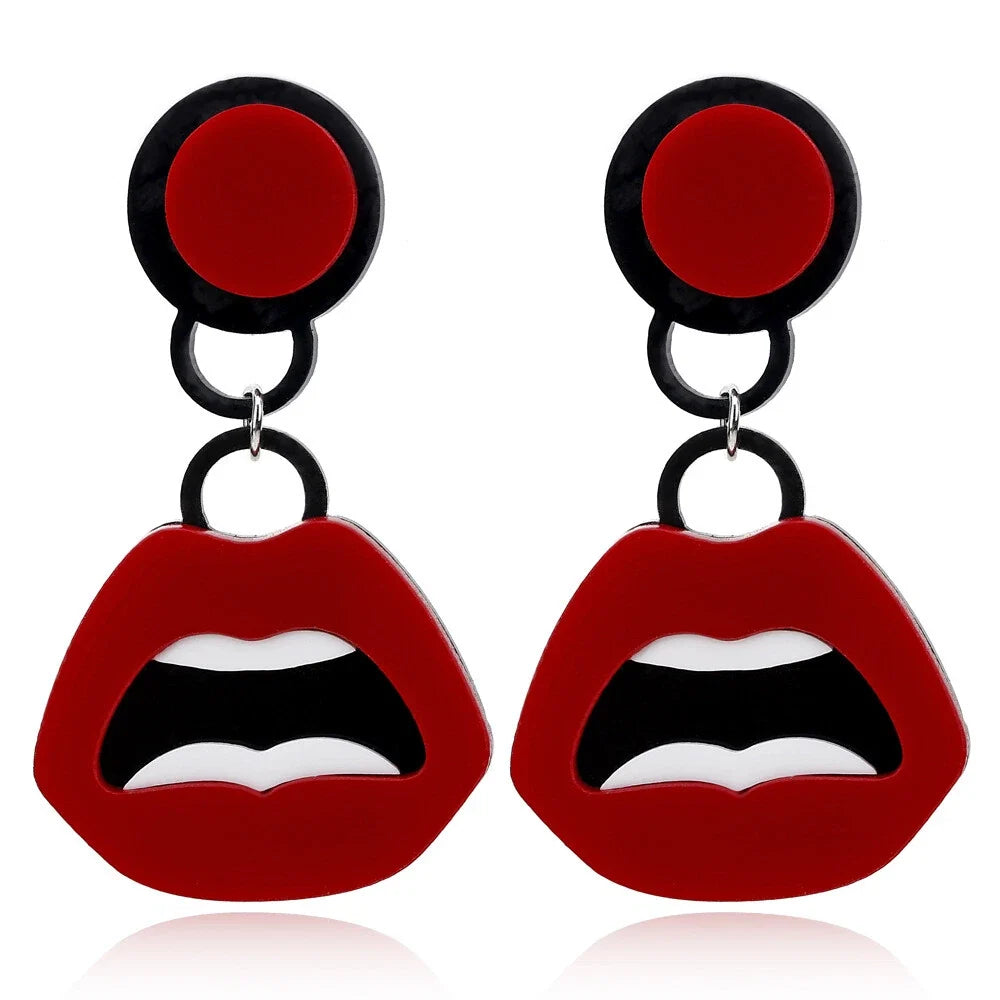 Personality Creative Red Lips Acrylic Statement Dangle Earrings Party Jewellery
