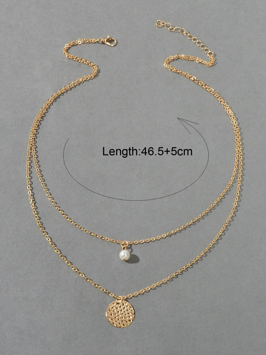 Female Layered Gold Chain Pearl Round Disc Pendant Necklace Party Accessories
