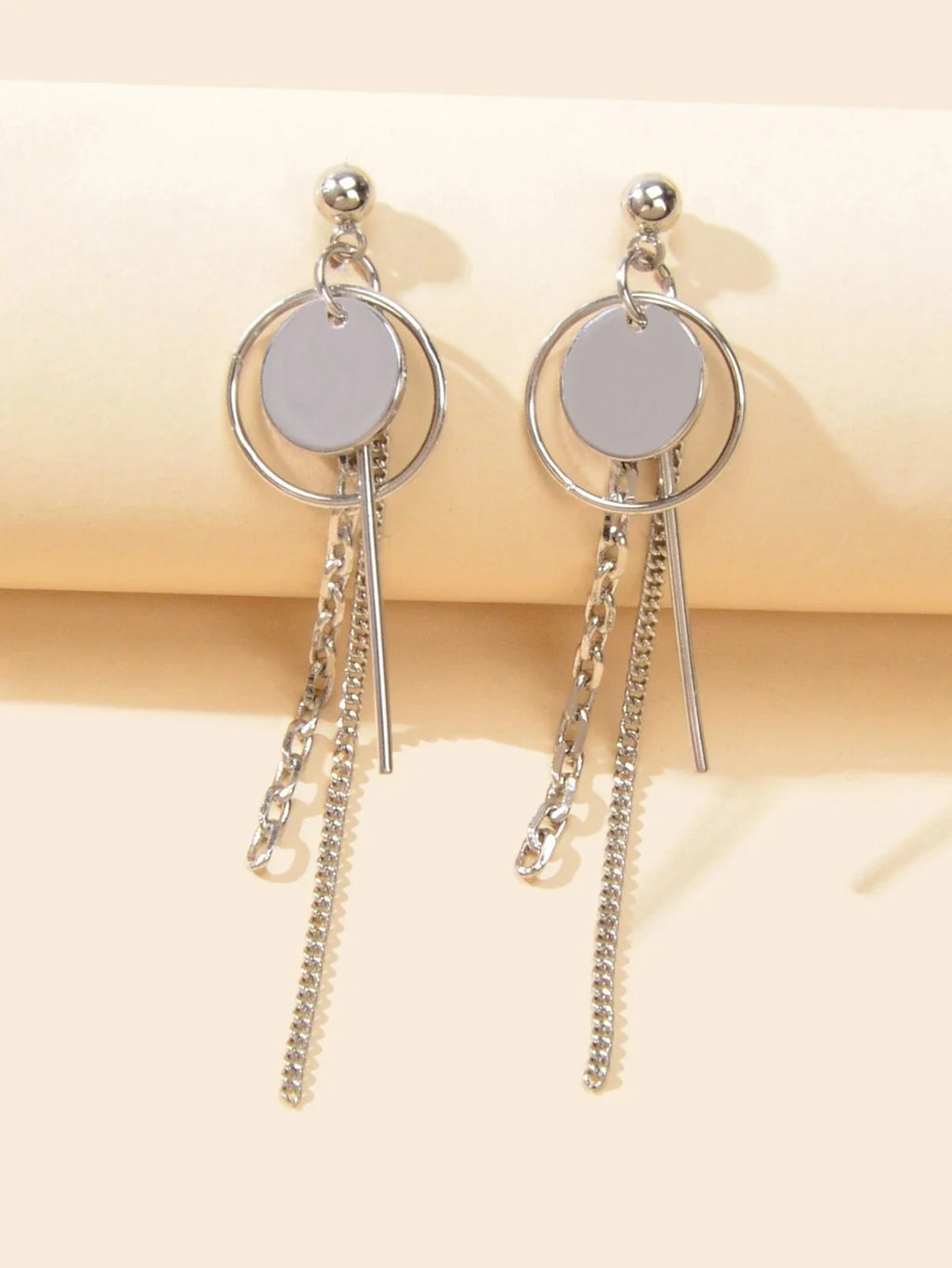 Punk Style Silver Chain Disc Bar Circle Drop Dangle Earrings Fashion Accessories