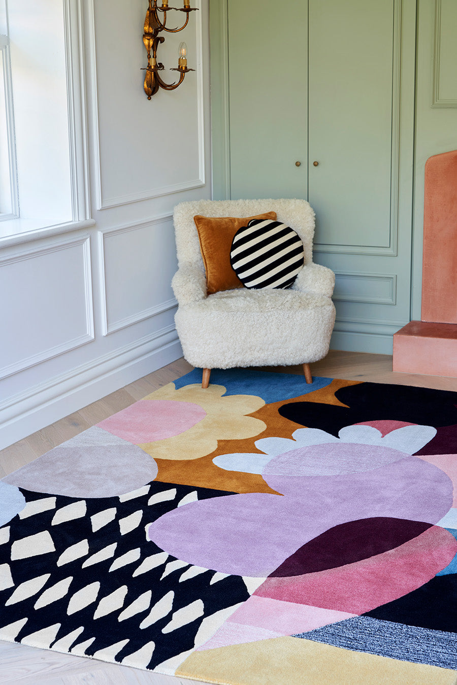 Hand Tufted Wool Rug | Lavender, Black & Burnt Orange | Wool | Safariflor by Rugfine