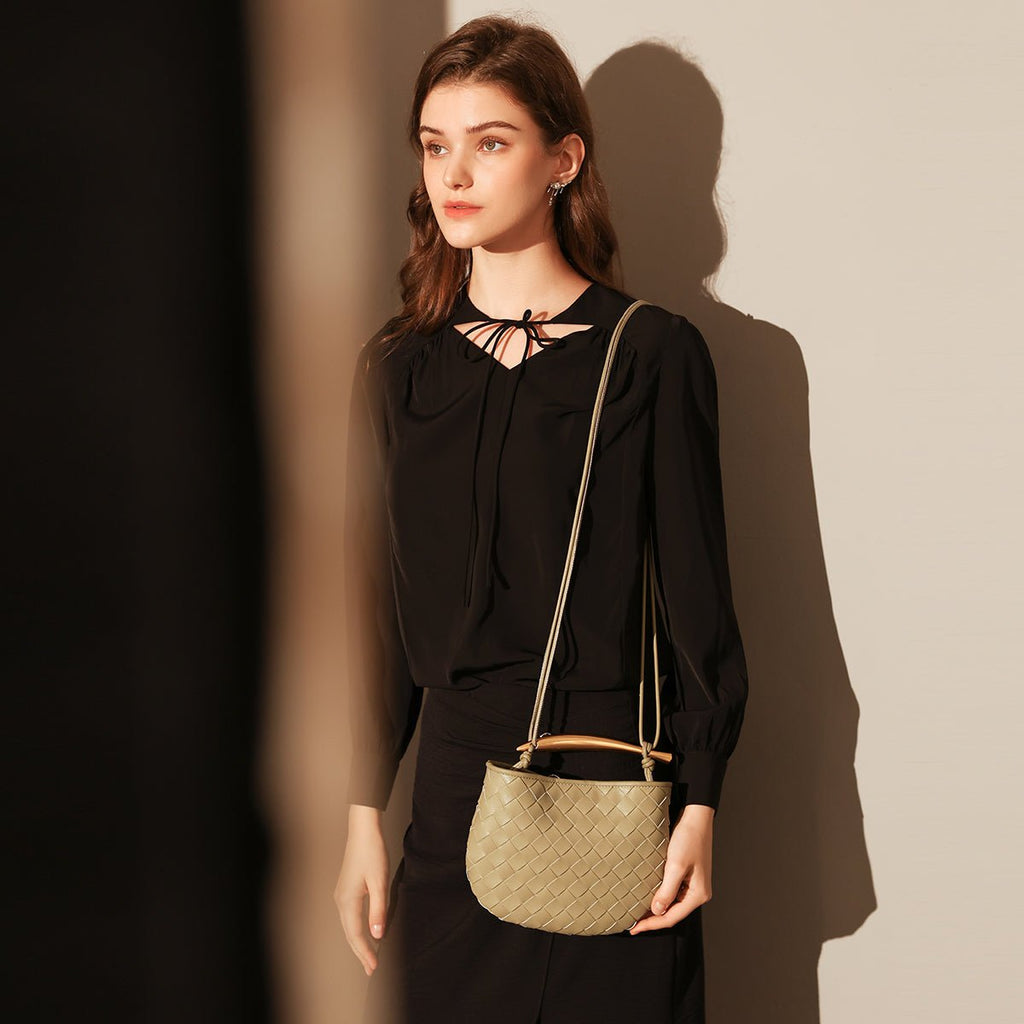 Sculpted Riviera Woven Leather Hobo Bag – Metal Arc Handle Shoulder Bag with Hand-Knotted Details & Convertible Strap - Shoulder Bags at Dealshubindia