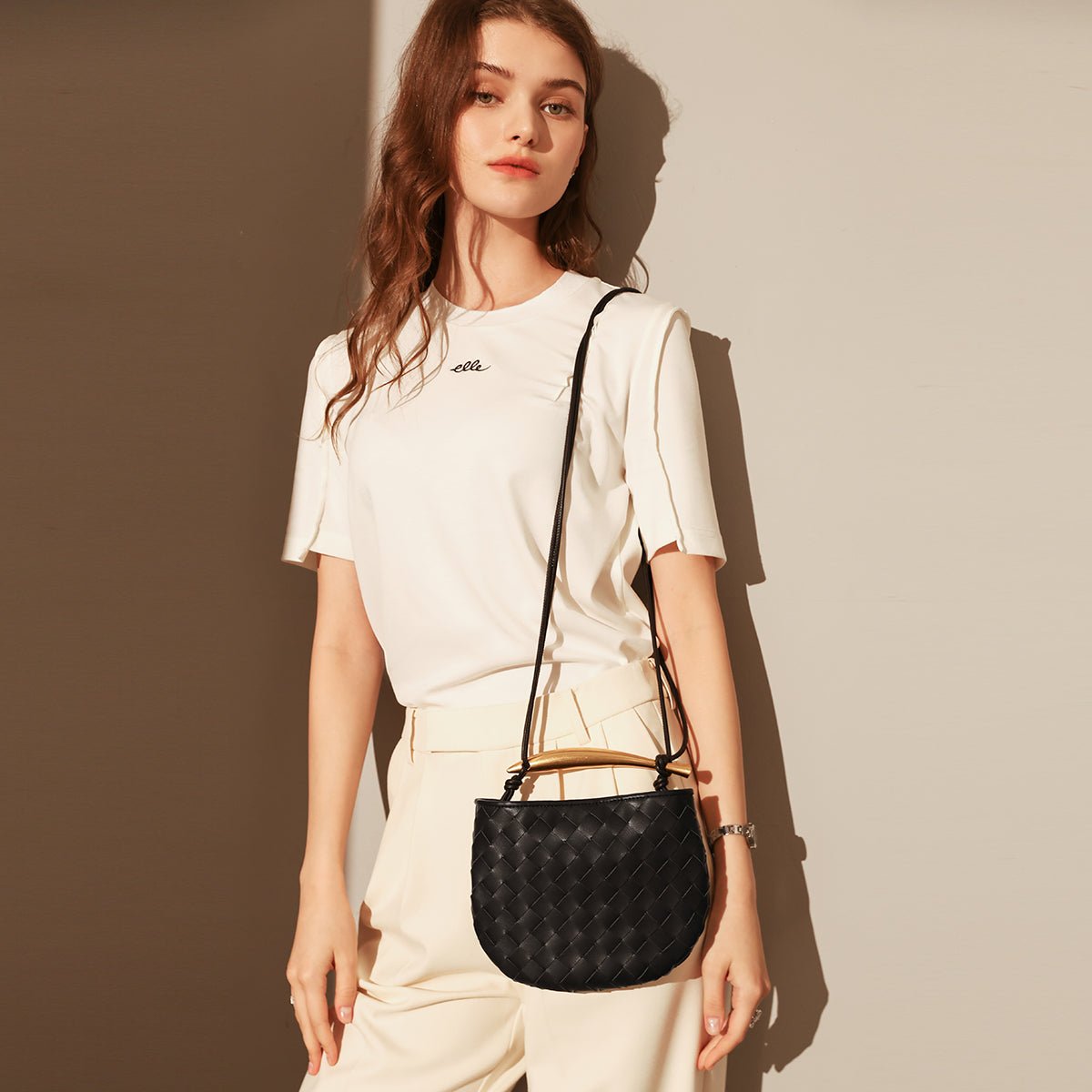 Sculpted Riviera Woven Leather Hobo Bag – Metal Arc Handle Shoulder Bag with Hand-Knotted Details & Convertible Strap - Shoulder Bags at Dealshubindia