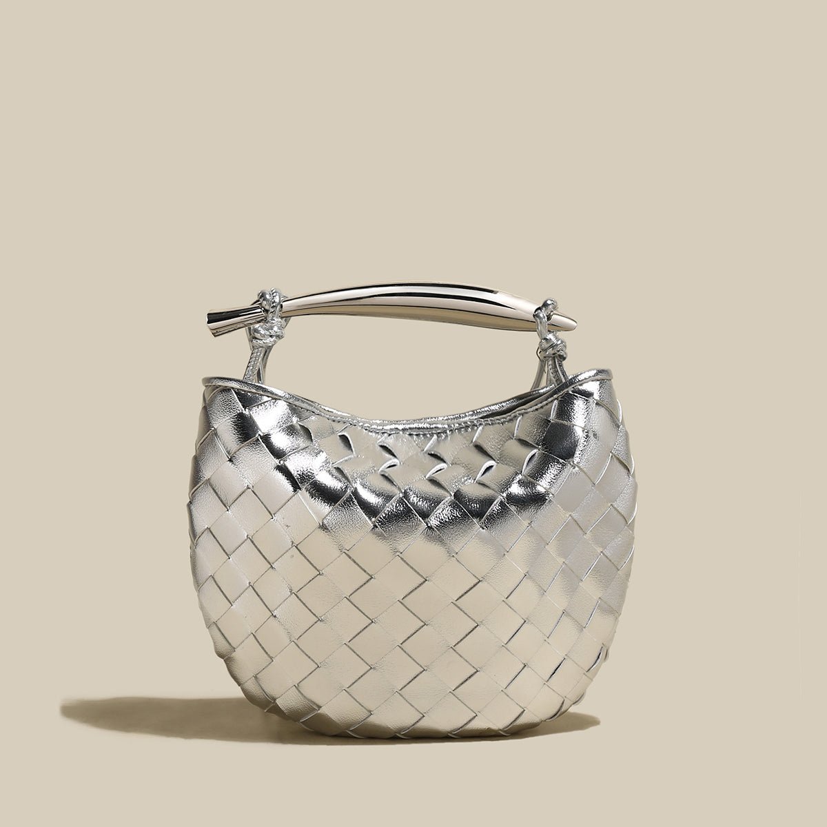 Sculpted Riviera Woven Leather Hobo Bag – Metal Arc Handle Shoulder Bag with Hand-Knotted Details & Convertible Strap - Shoulder Bags at Dealshubindia