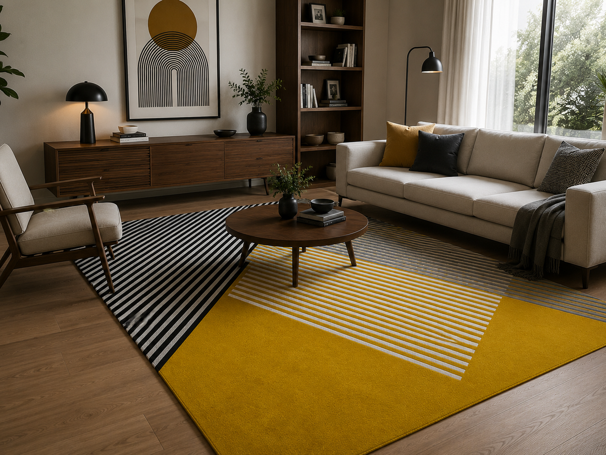 Wool Area Rug | Mustard Yellow, Black & White | Sentrae by Rugfine
