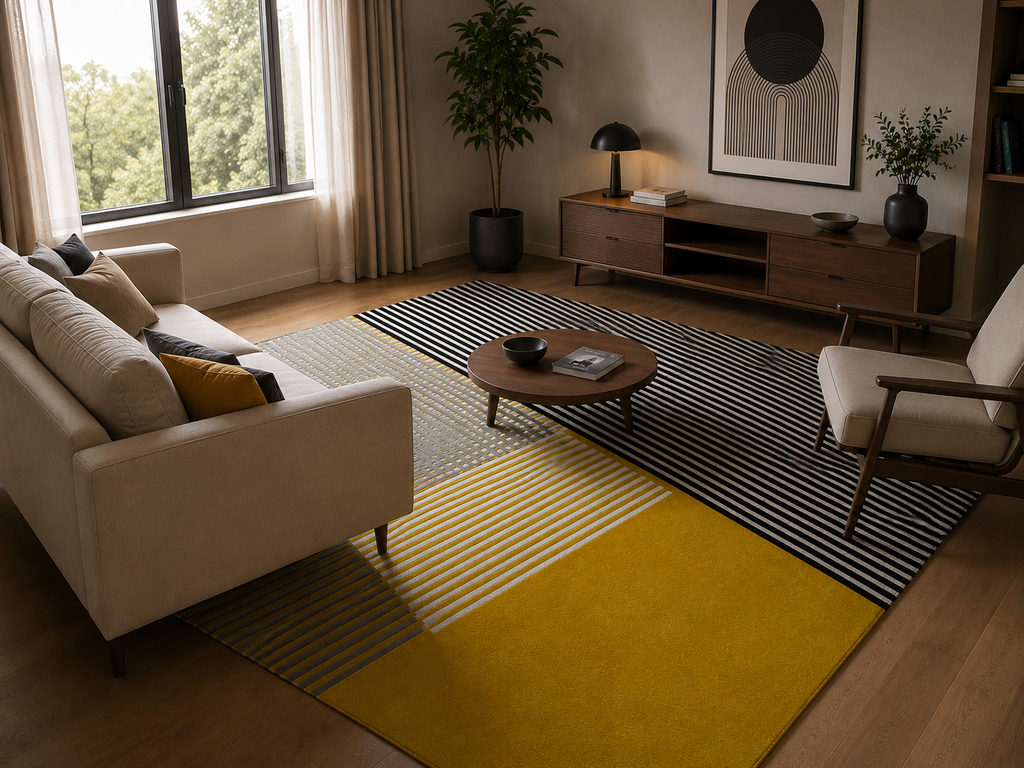 Wool Area Rug | Mustard Yellow, Black & White | Sentrae by Rugfine