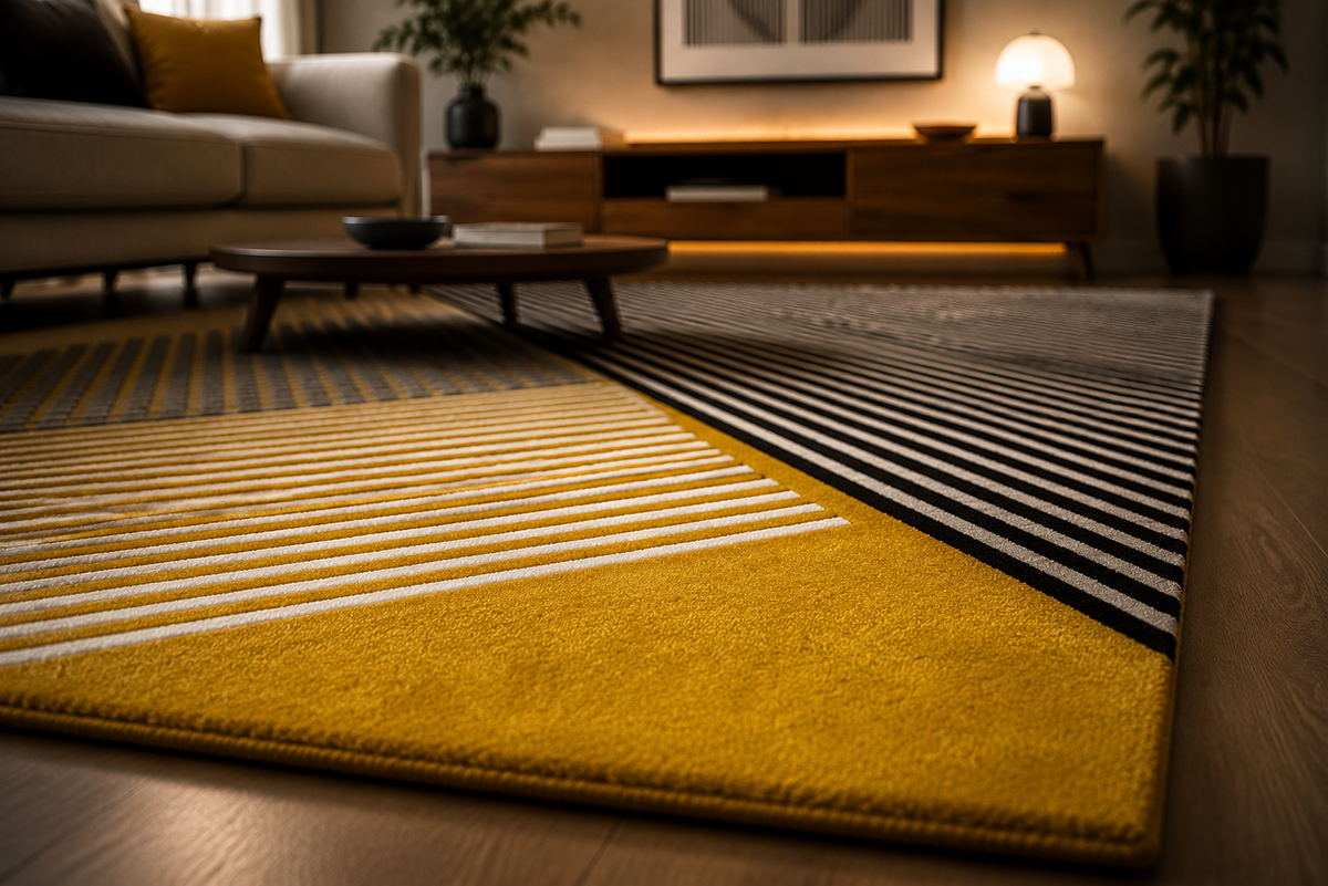 Wool Area Rug | Mustard Yellow, Black & White | Sentrae by Rugfine