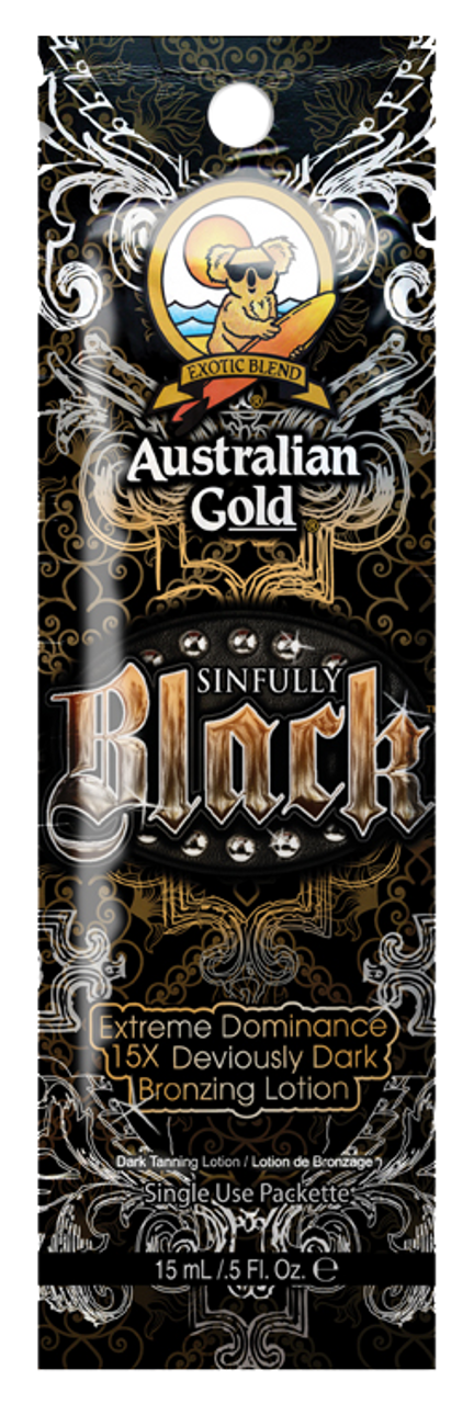 Australian Gold Sinfully Black 15ml single use lotion sachet pack, exotic blend