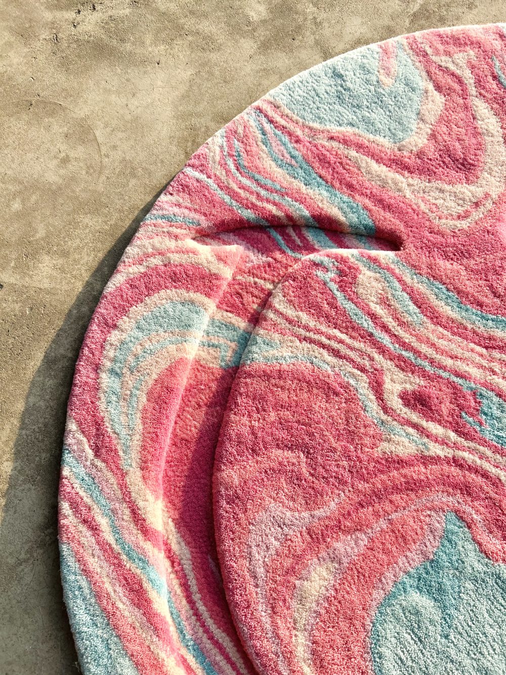 Hand Tufted Smiley Face Round Wool Rug | Pink, Aqua Blue & White | Smiley by Rugfine