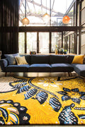 Solaze Rug | Golden Yellow, Navy Blue & White | Hand Tufted New Zealand Wool | Rugfine-0