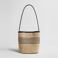 Striped Woven Straw Bucket Bag – Marte Grass Leather Trim Shoulder Bag - Buckets at Dealshubindia