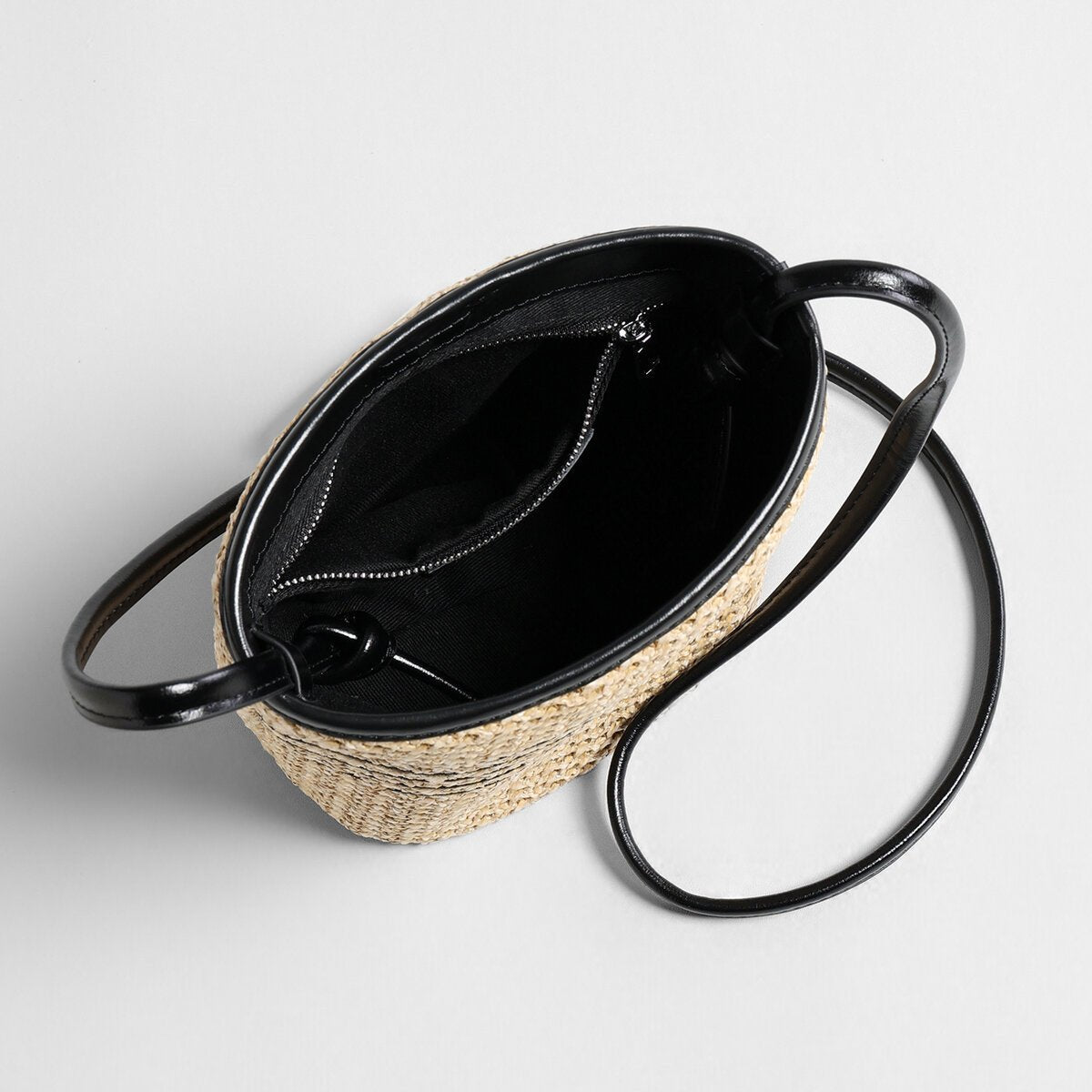 Striped Woven Straw Bucket Bag – Marte Grass Leather Trim Shoulder Bag - Buckets at Dealshubindia
