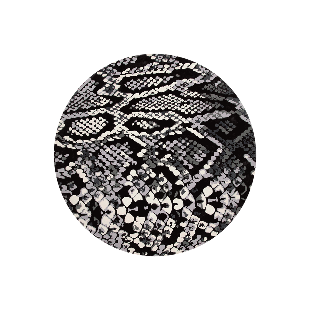Hand Tufted Snakeskin Round Wool Rug | Black, Ivory & Grey | Styph by Rugfine