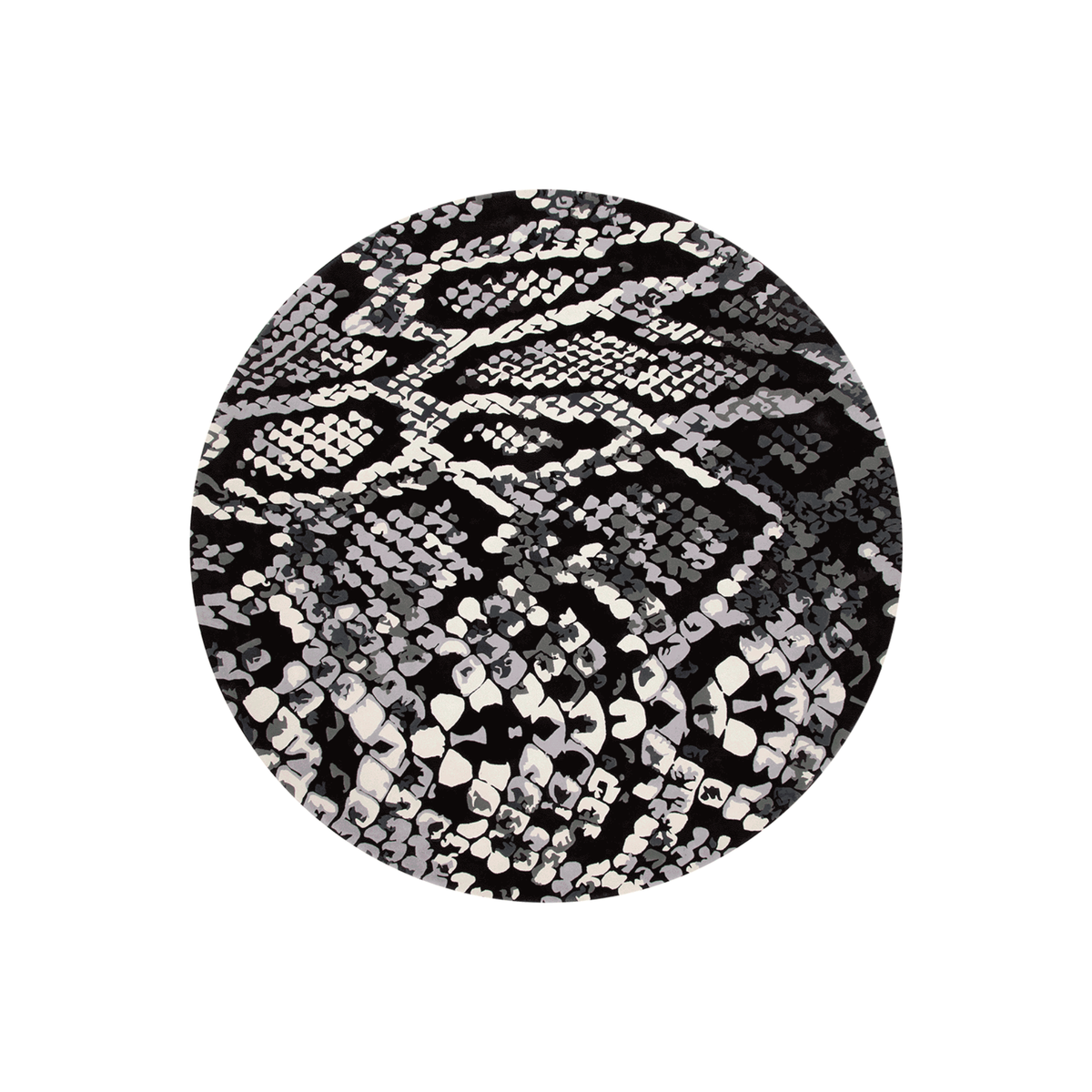 Hand Tufted Snakeskin Round Wool Rug | Black, Ivory & Grey | Styph by Rugfine