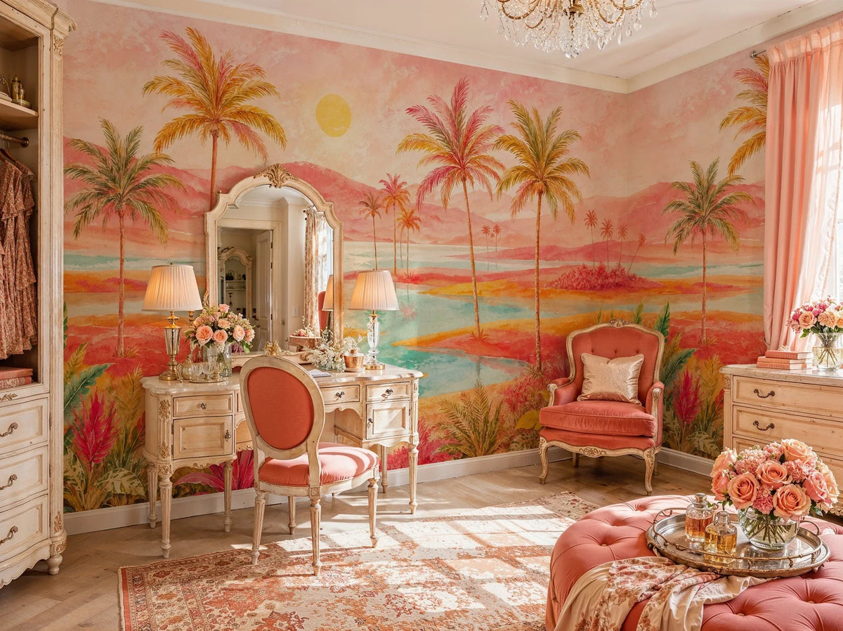 Tropical Lagoon Palm Landscape Wall Mural