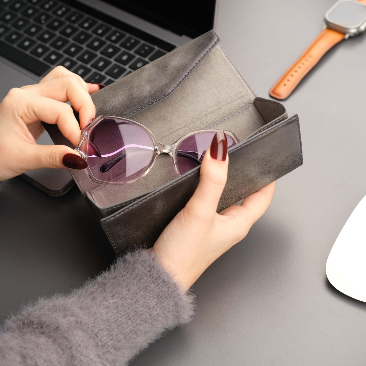 Triangle Leather Glasses Case – Vintage Eyewear Holder - Eyewear Cases at Dealshubindia