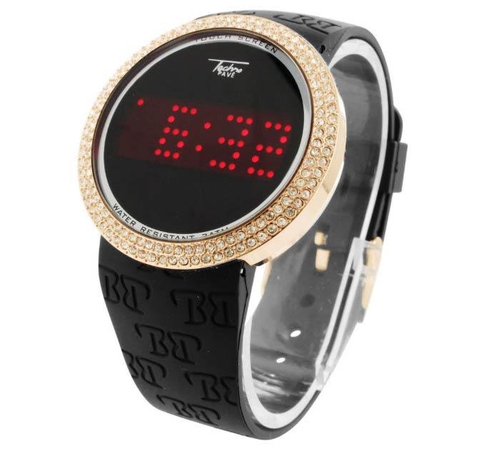 Techno Pave Iced Diamond Gold/Black Watches-0
