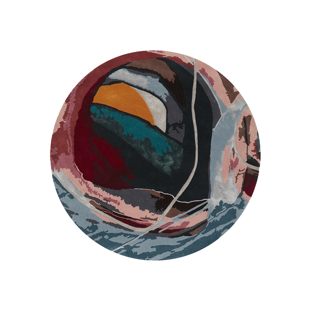 Hand Tufted Nocturne Abstract Round Wool Rug | Navy, Burgundy & Amber | Thorex by Rugfine