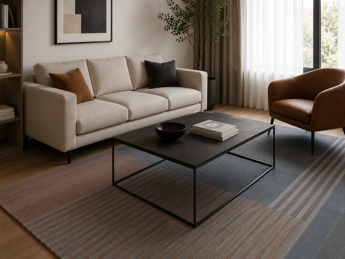 Hand Tufted Wool Rug | Brown, Steel Blue & Charcoal Grey | Wool | Thrivon by Rugfine