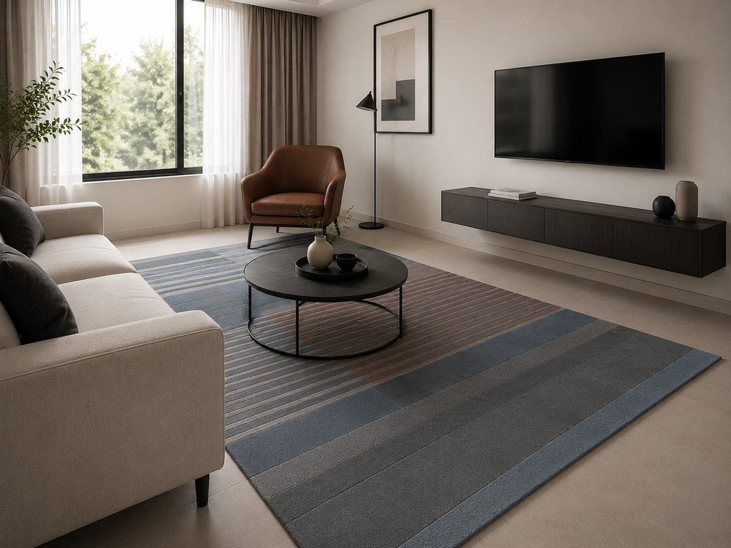 Hand Tufted Wool Rug | Brown, Steel Blue & Charcoal Grey | Wool | Thrivon by Rugfine
