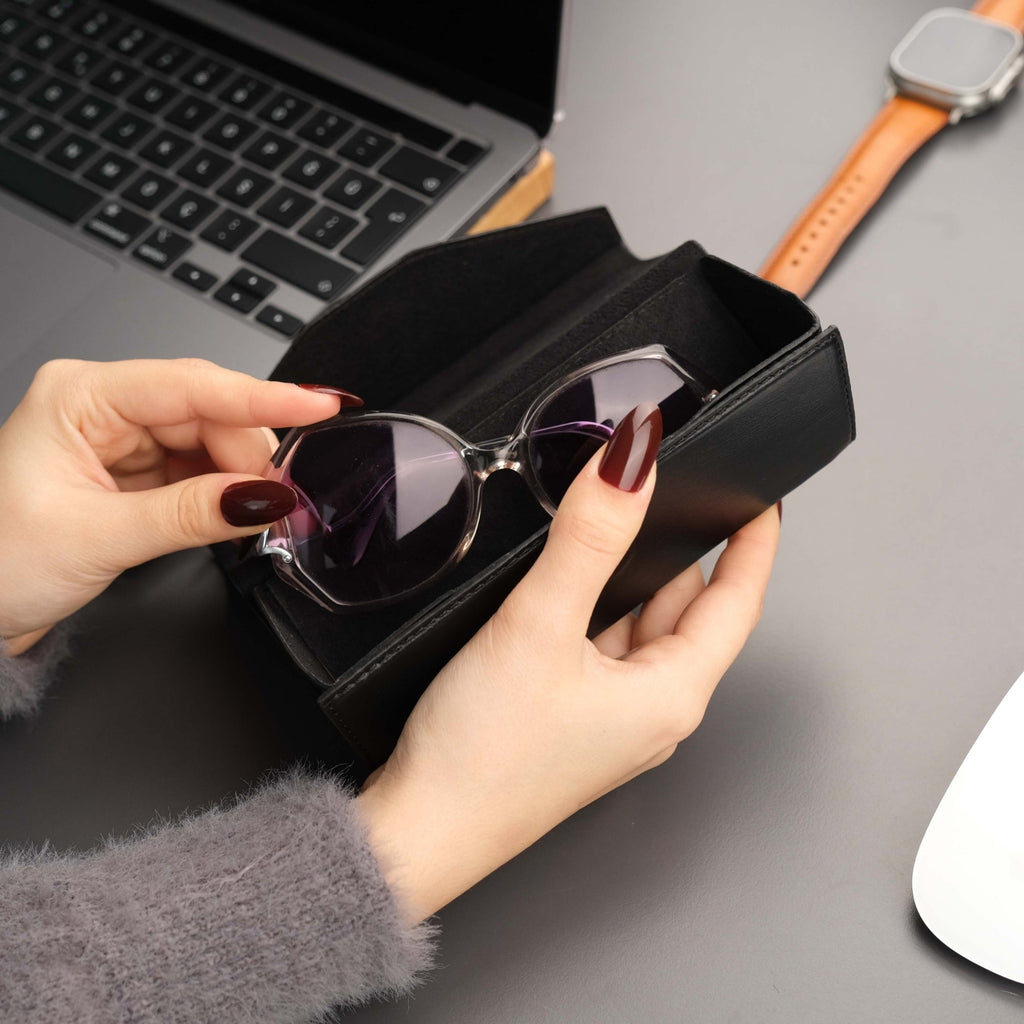 Triangle Leather Glasses Case – Vintage Eyewear Holder - Eyewear Cases at Dealshubindia