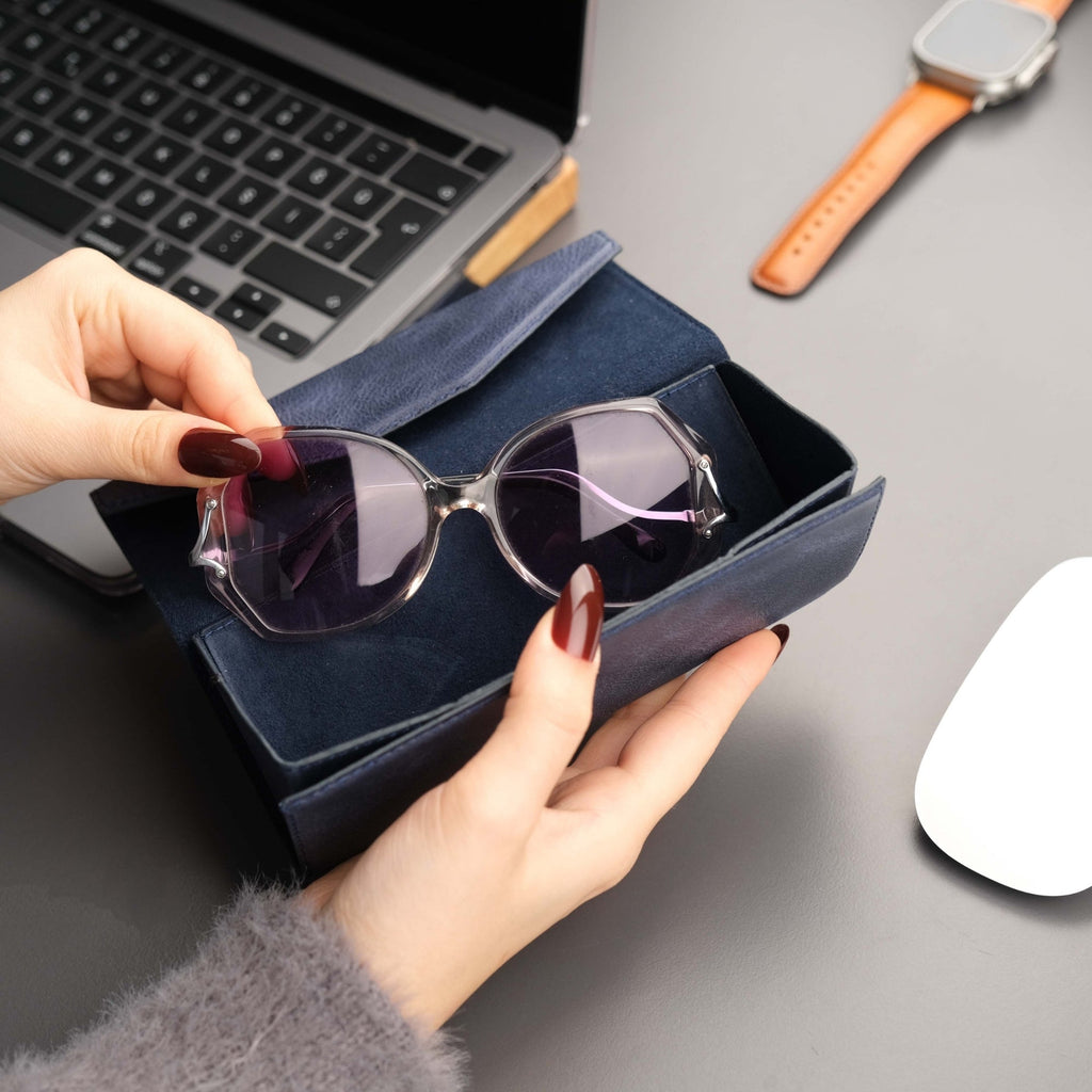 Triangle Leather Glasses Case – Vintage Eyewear Holder - Eyewear Cases at Dealshubindia
