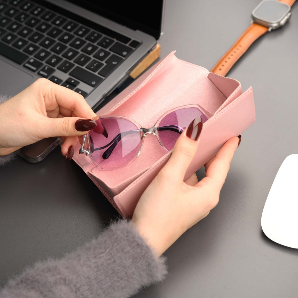 Triangle Leather Glasses Case – Vintage Eyewear Holder - Eyewear Cases at Dealshubindia