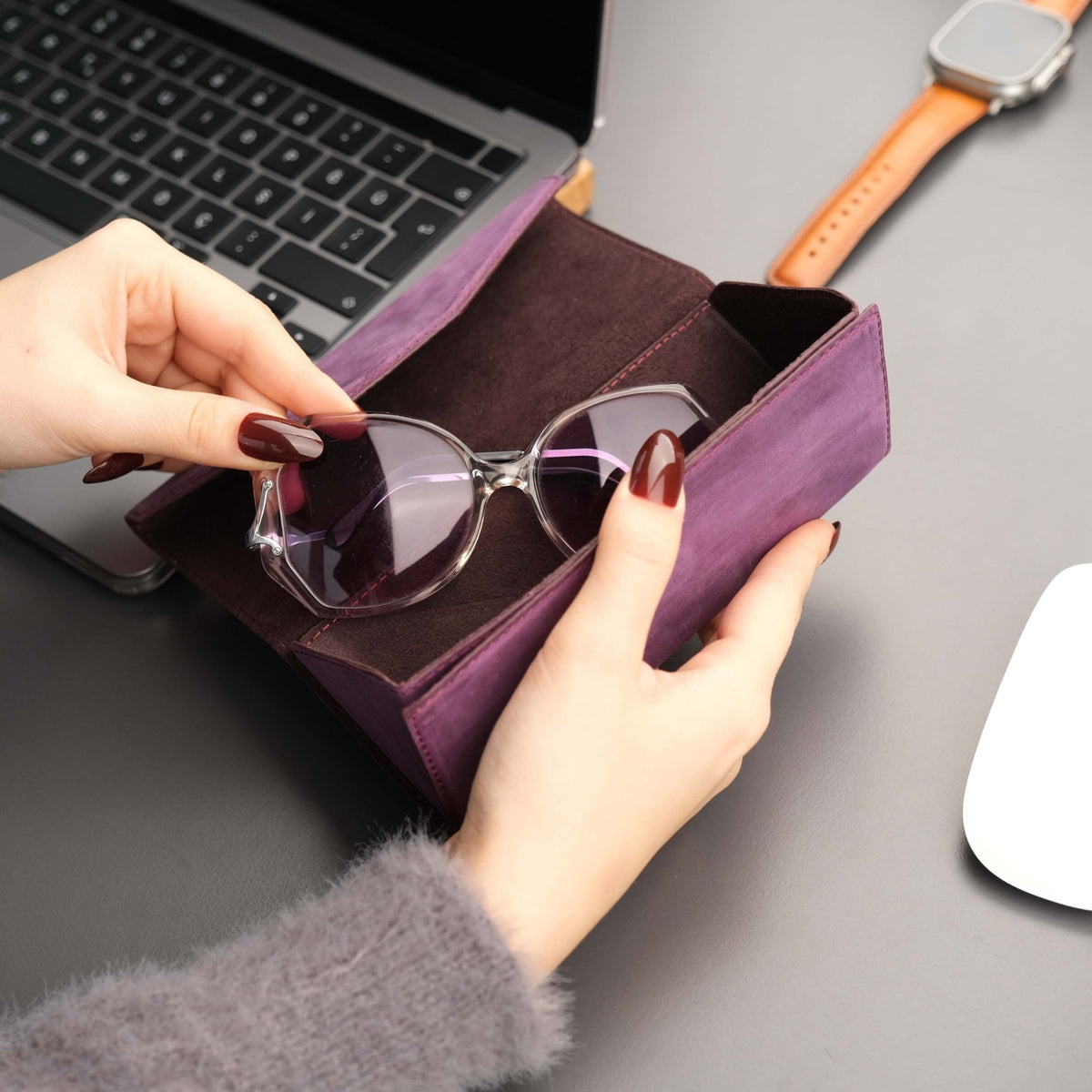Triangle Leather Glasses Case – Vintage Eyewear Holder - Eyewear Cases at Dealshubindia