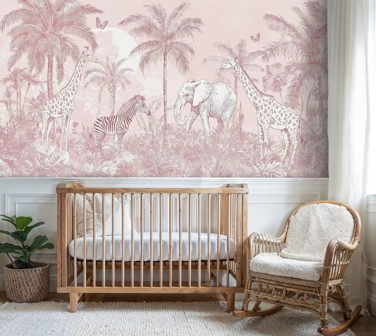 Safari Animals in Tropical Paradise Wall Mural